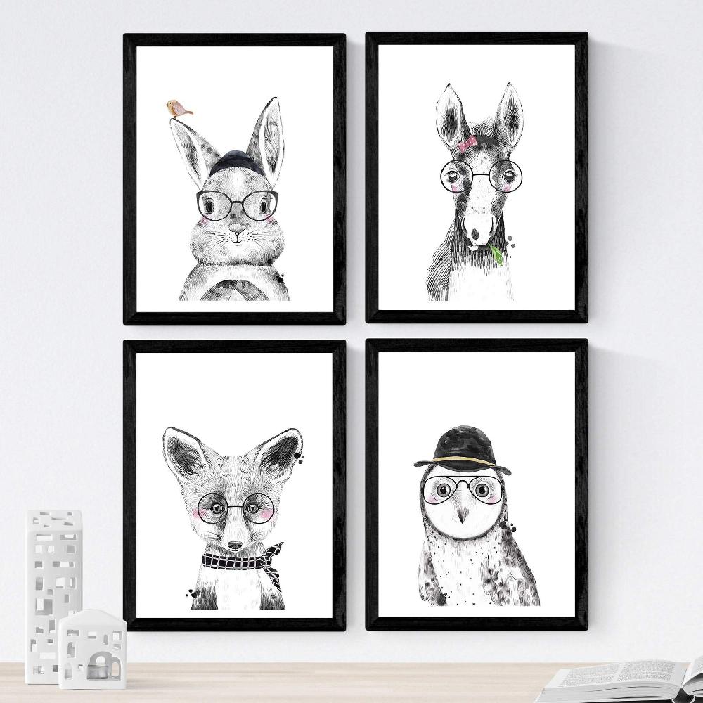 nacnic Set de 4 láminas de Animales Infantiles con Gafas