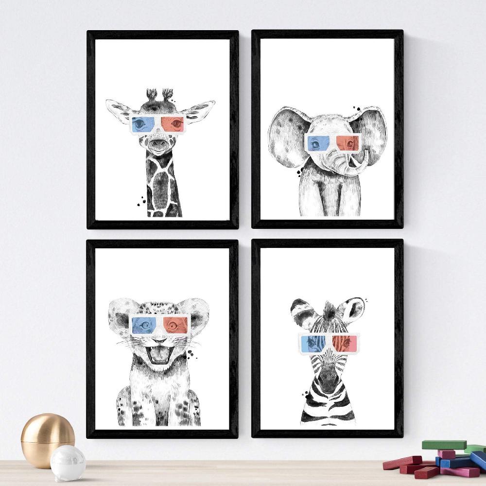nacnic Set de 4 láminas de Animales Infantiles con Gafas 3D