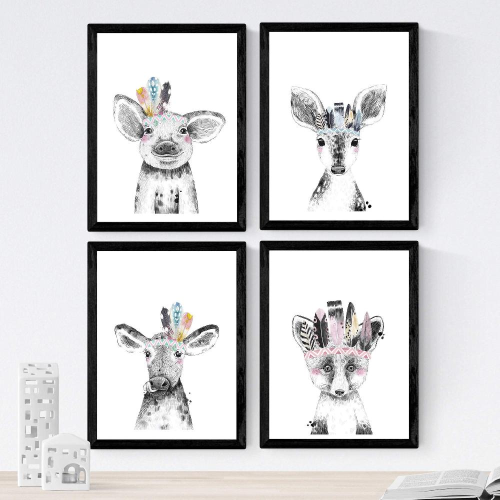 nacnic Set de 4 Láminas de Animales Infantiles con Plumas de Colores