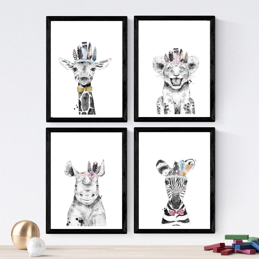 nacnic Set de 4 láminas de Animales Infantiles De Fiesta