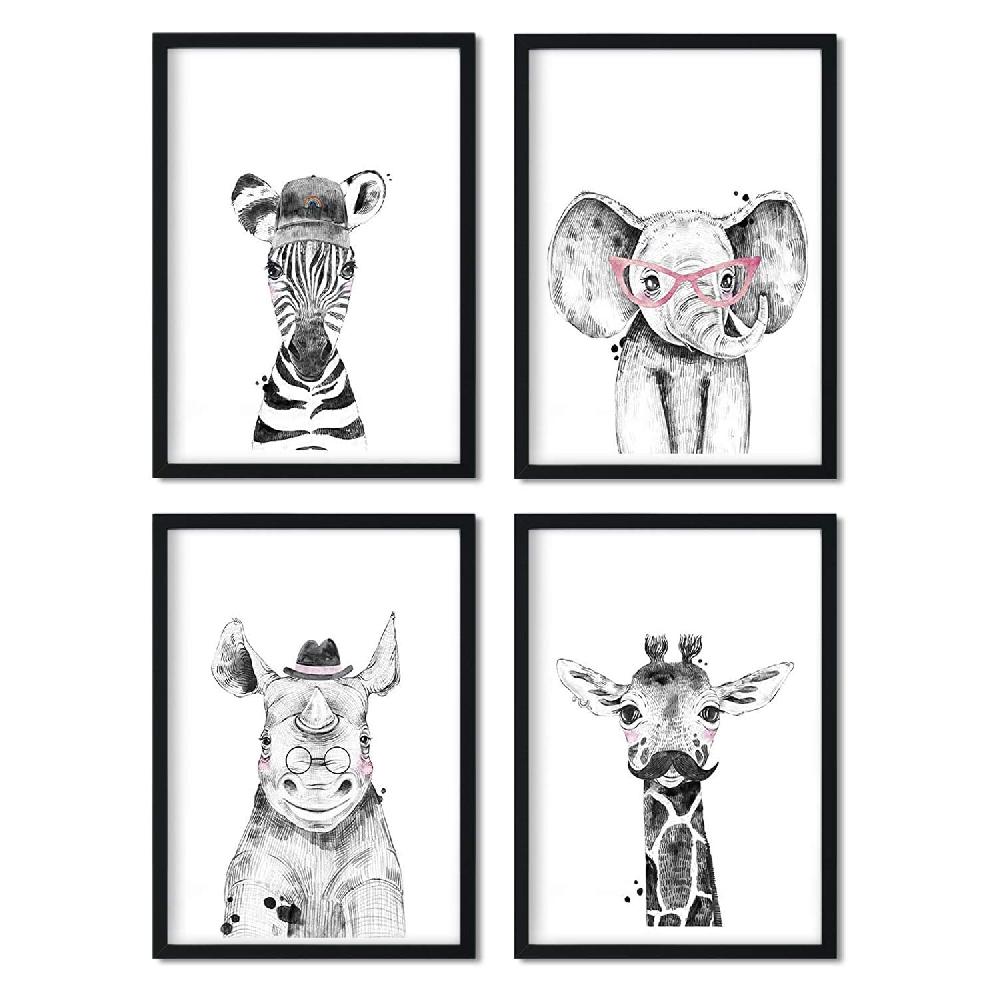 Nacnic Set De 4 Láminas De Animales Infantiles Divertidos