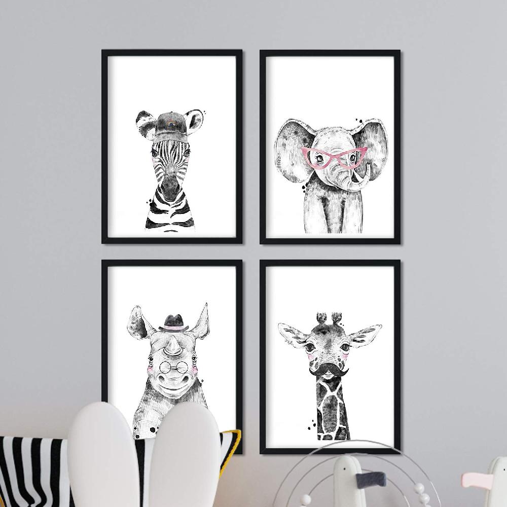 nacnic Set de 4 láminas de Animales Infantiles Divertidos