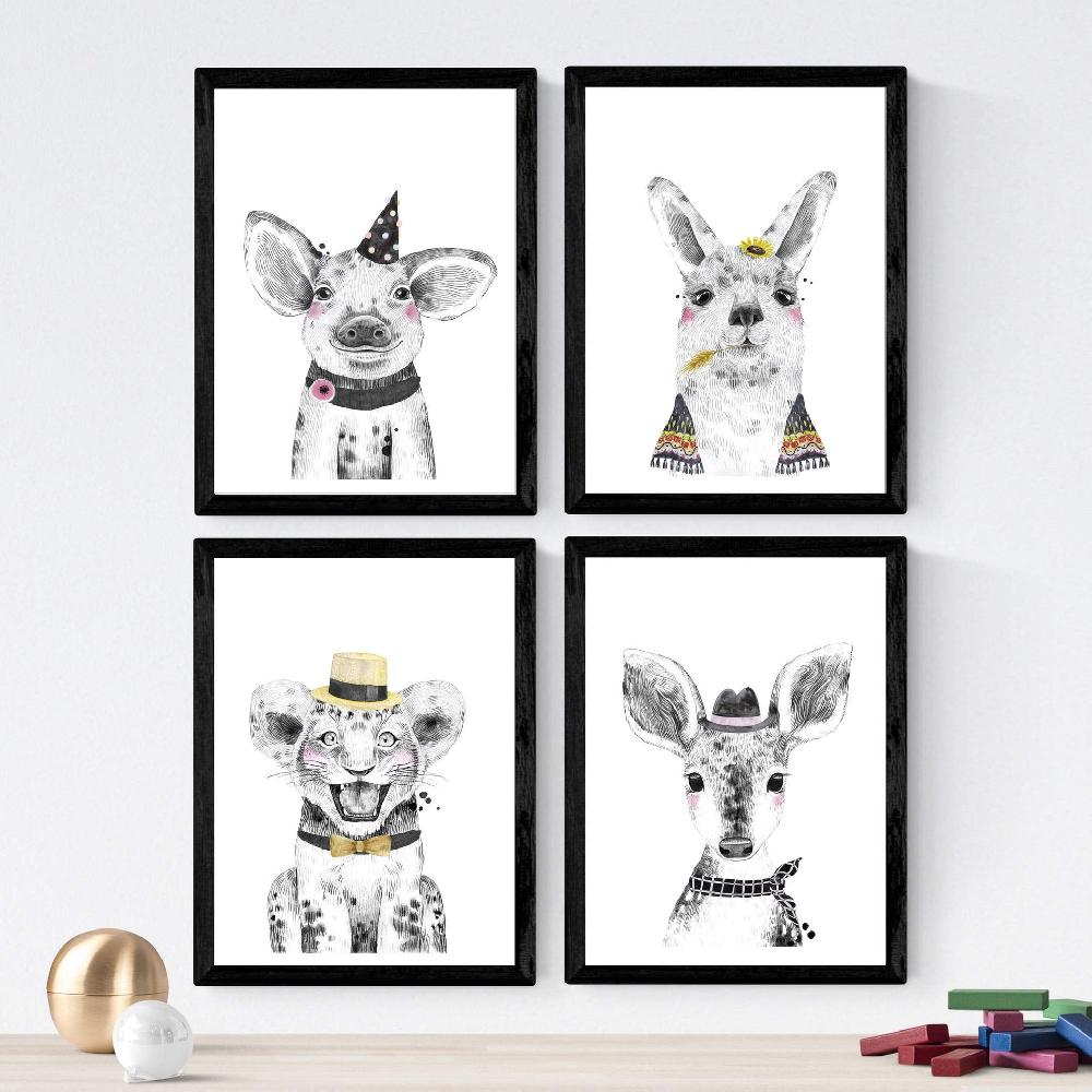 nacnic Set de 4 láminas de Animales Infantiles Divertidos con Pajarita