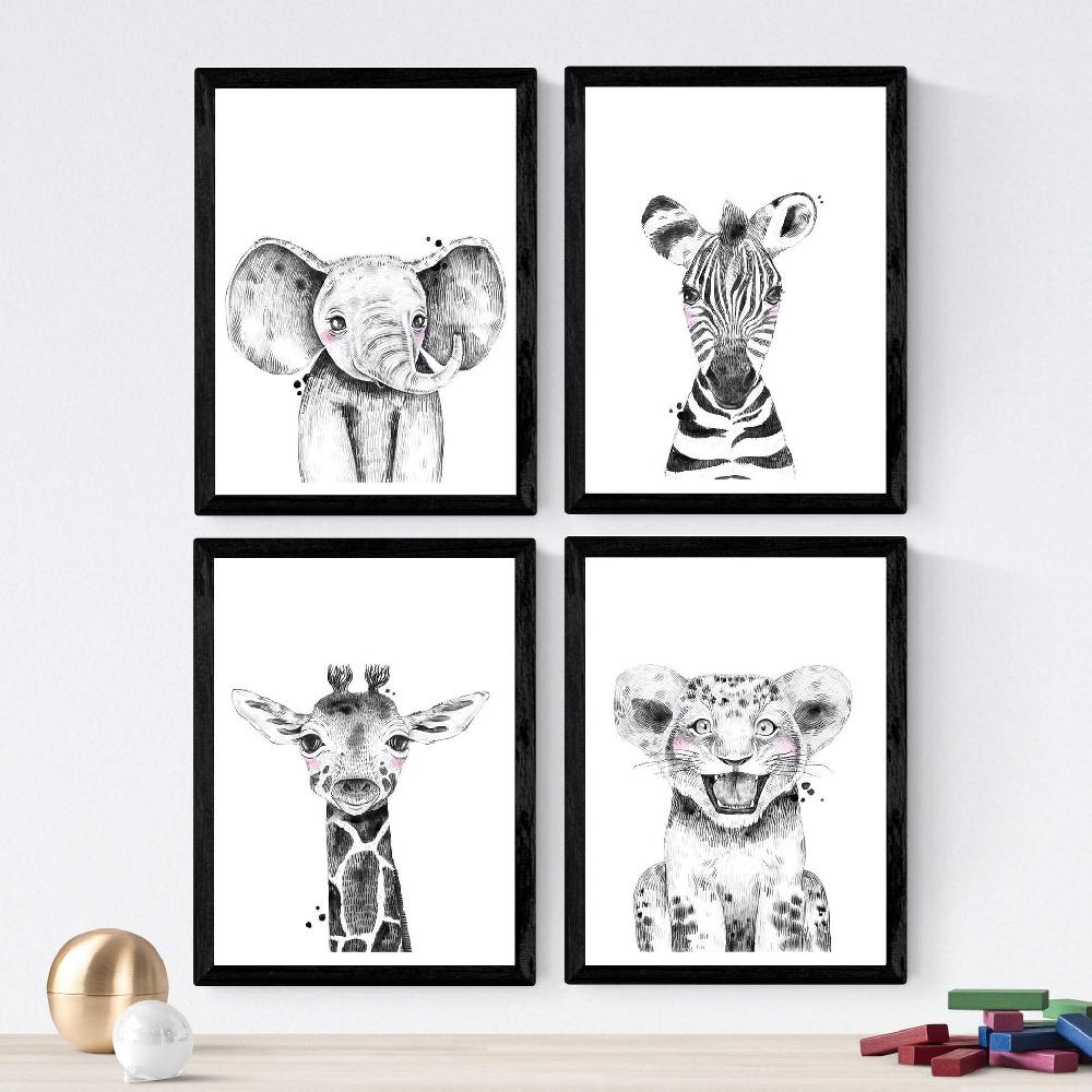 nacnic Set de 4 Láminas de Animales Infantiles en Blanco y Negro