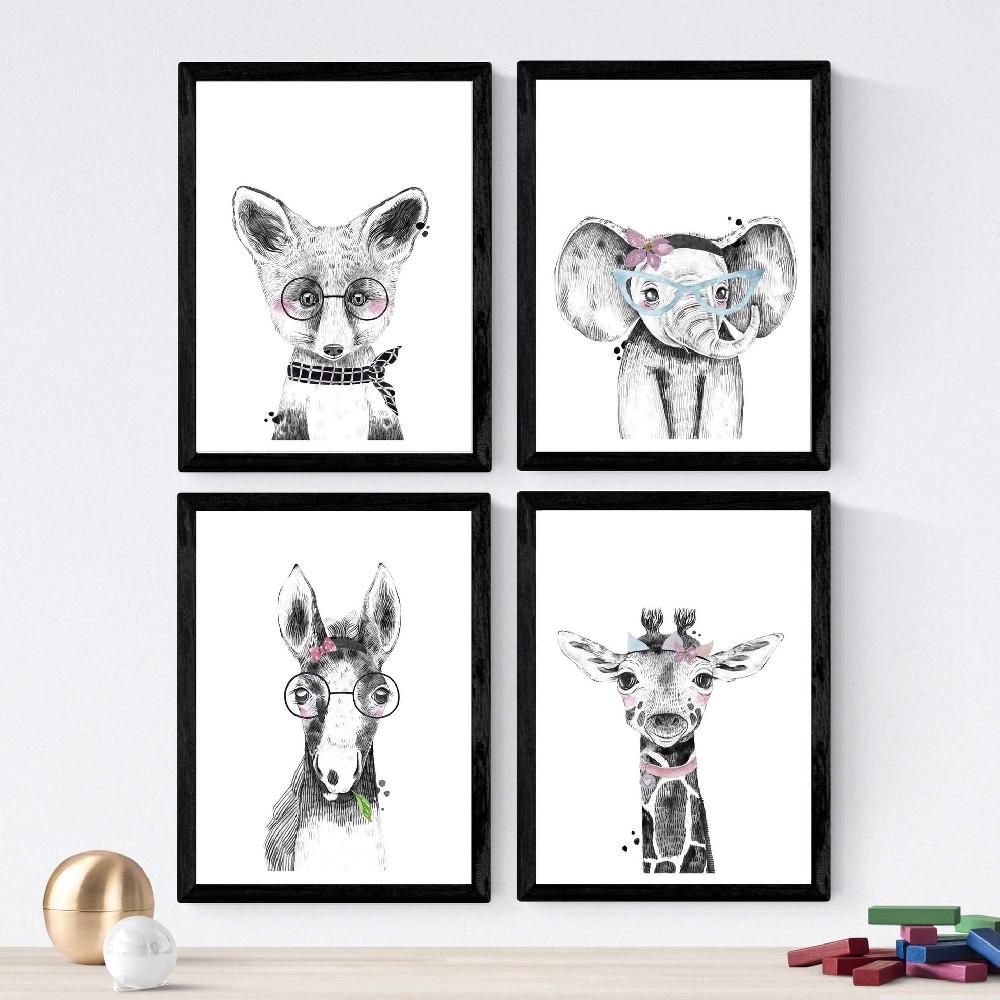 nacnic Set de 4 láminas de Animales Infantiles Rosa y Azul