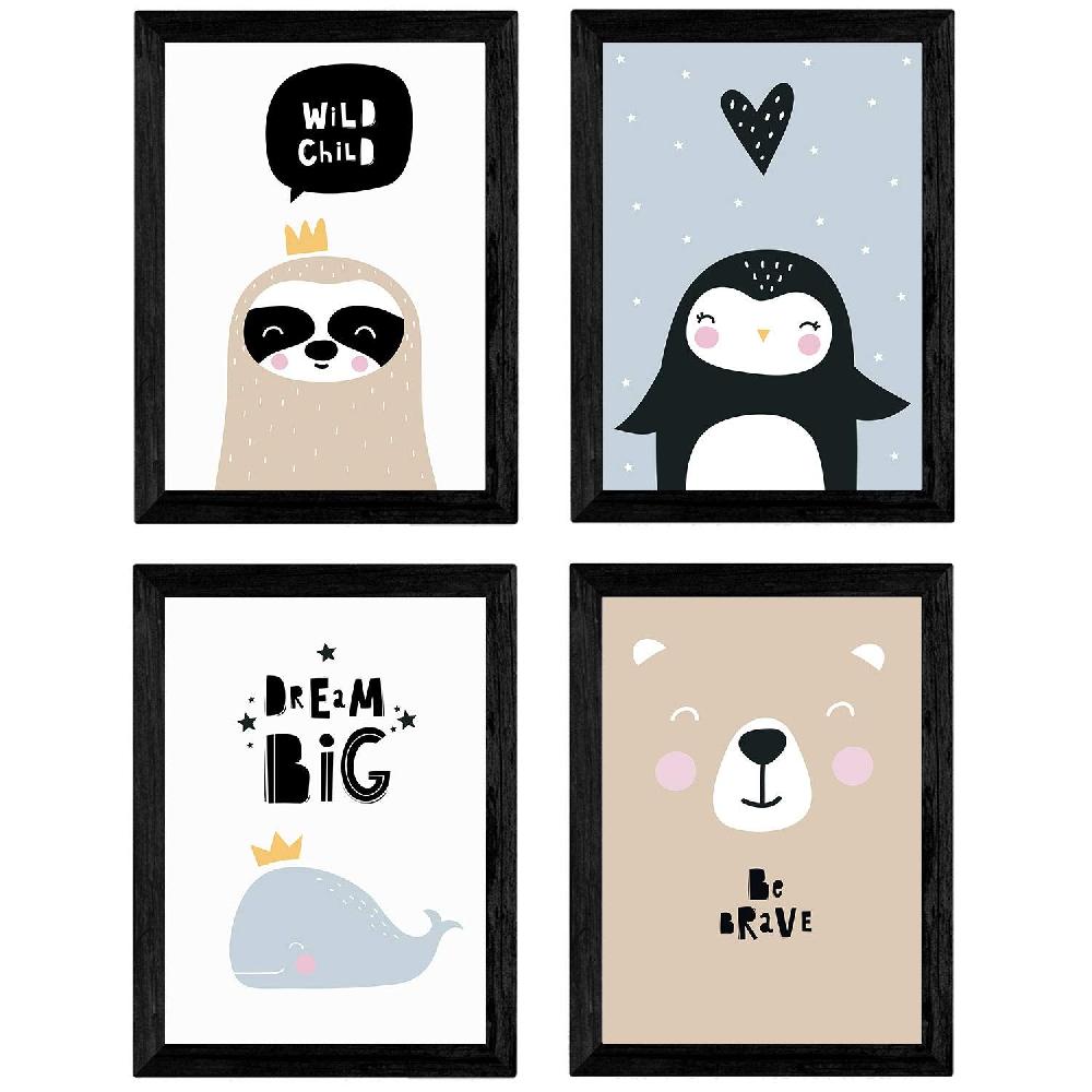 nacnic Set de 4 láminas de animales marinos: Ballena Pingüino Foca y Oso Polar