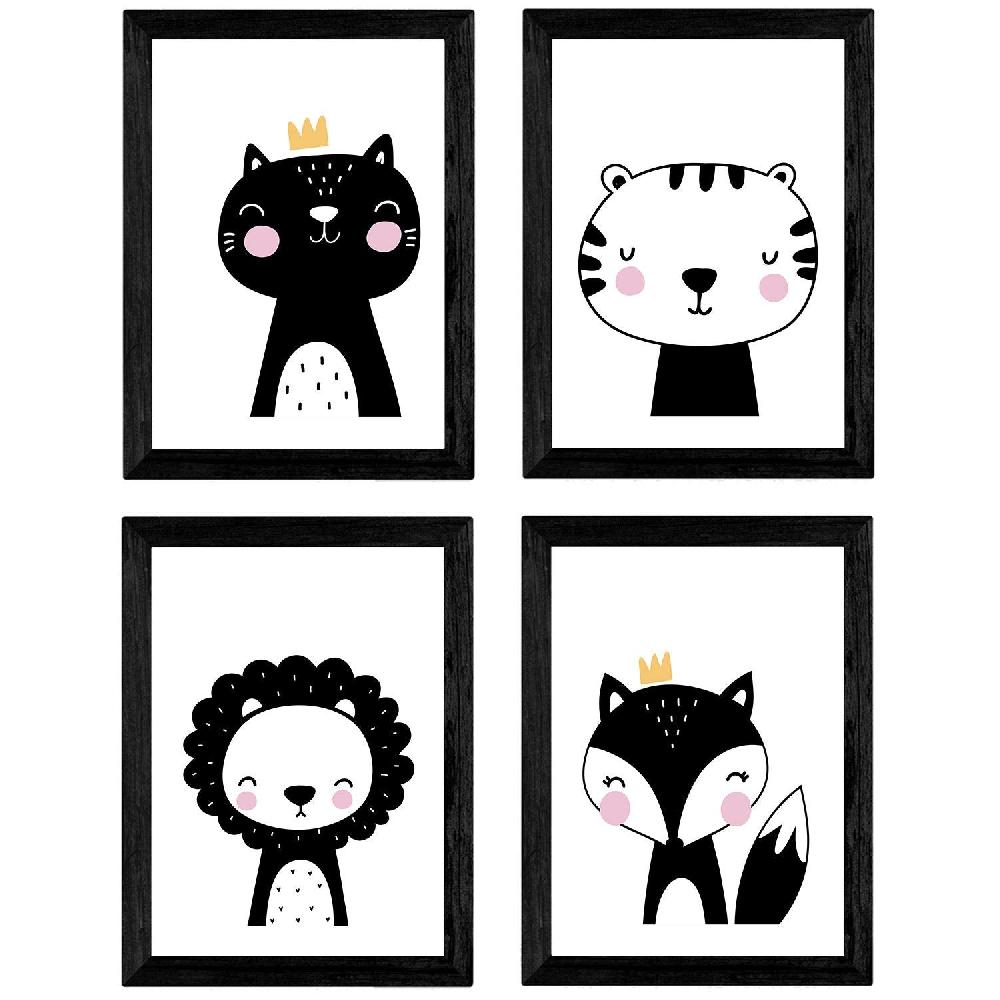nacnic Set de 4 láminas de animales: Zorro Leon Gato Tigre