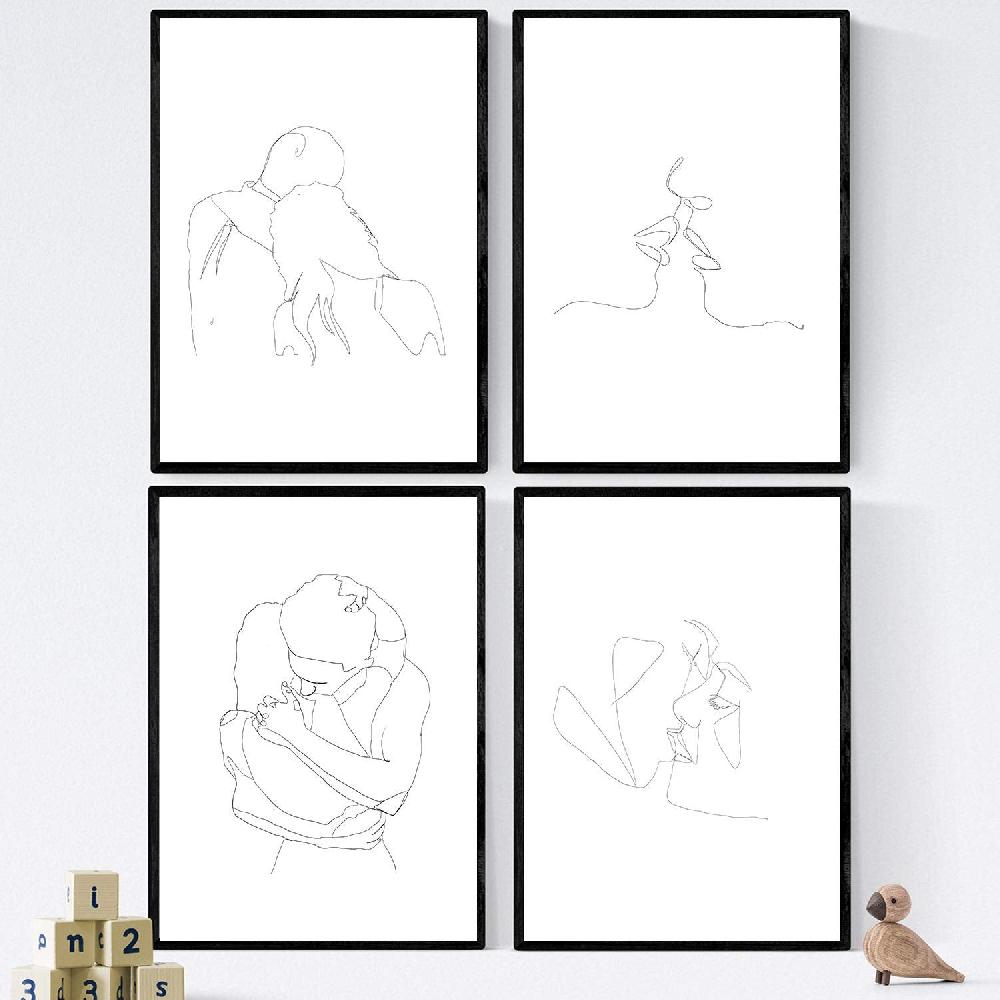 nacnic Set de 4 laminas de dibujos a una línea de parejas y amor