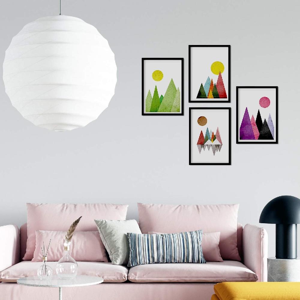 nacnic Set de 4 Láminas de Montañas Geométricas en Tonos Violetas y Verdes Estilo Nórdico