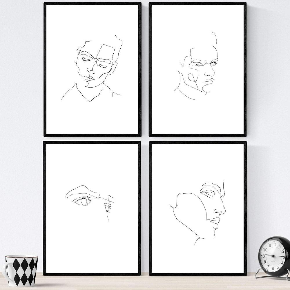 nacnic Set de 4 láminas de rostros y cuerpos naturales al estilo nórdico