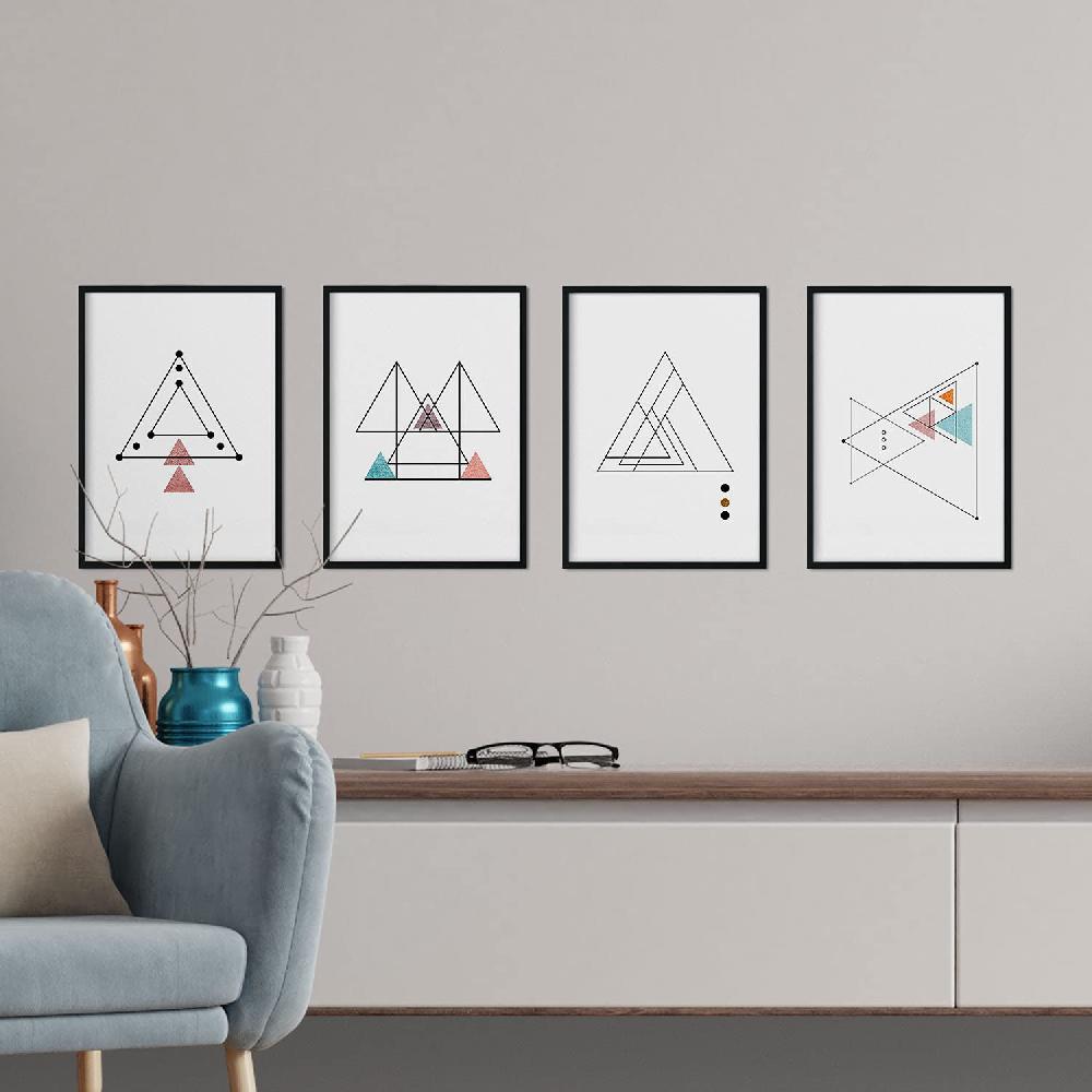 Nacnic Set De 4 Láminas Estilo Nórdico Con Triángulos Y Formas Geométricas En Tonos Rojizos Y Azules