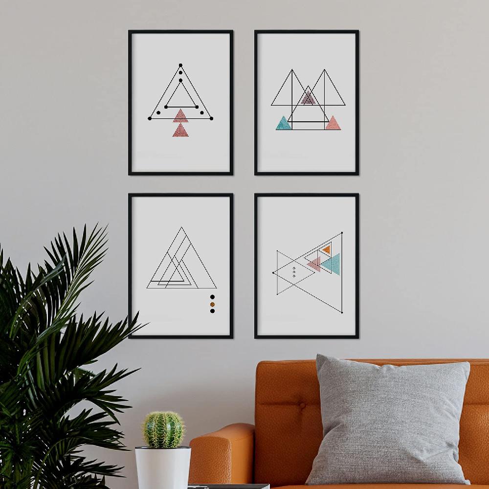 Nacnic Set De 4 Láminas Estilo Nórdico Con Triángulos Y Formas Geométricas En Tonos Rojizos Y Azules