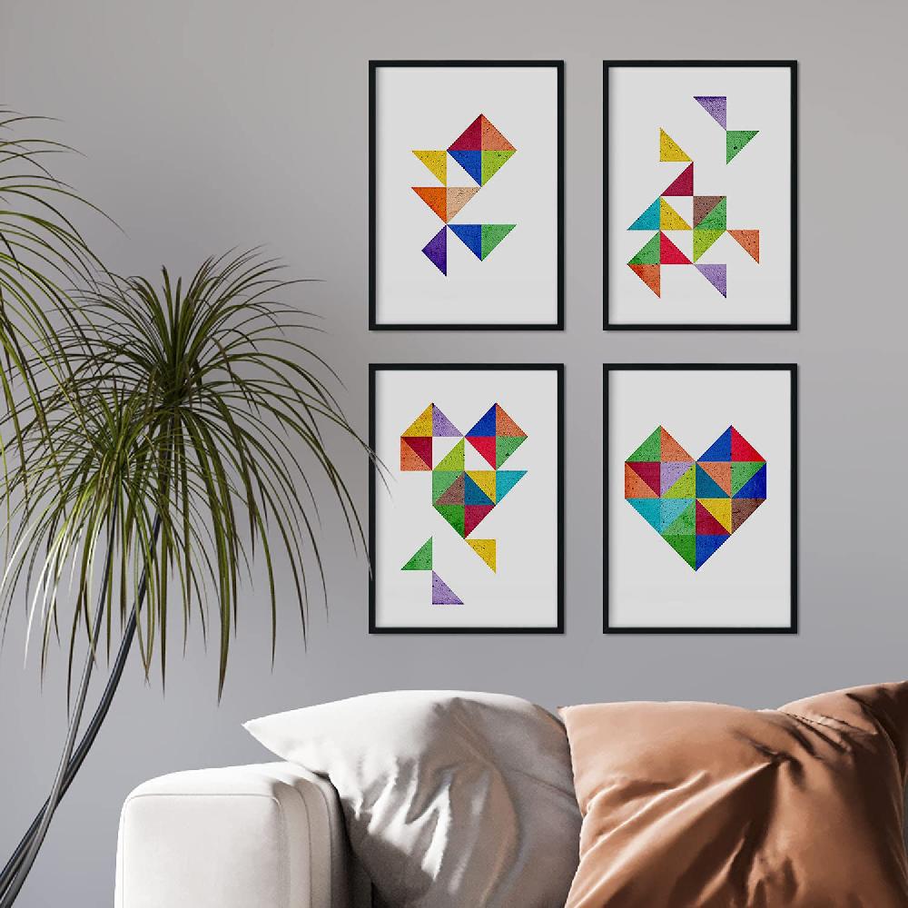 Nacnic Set De 4 Láminas Geométricas De CORAZÓN Estilo Nordico