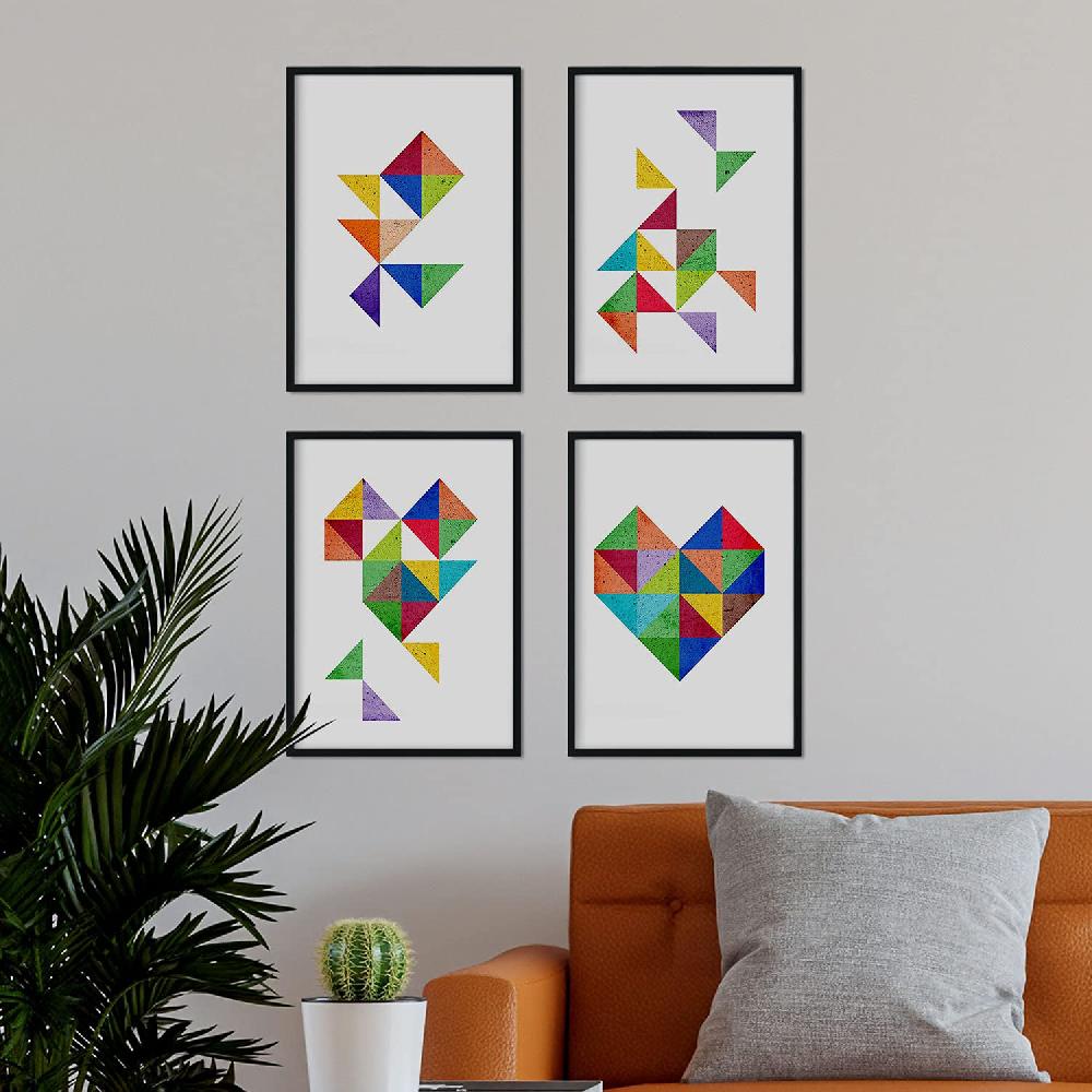 Nacnic Set De 4 Láminas Geométricas De CORAZÓN Estilo Nordico