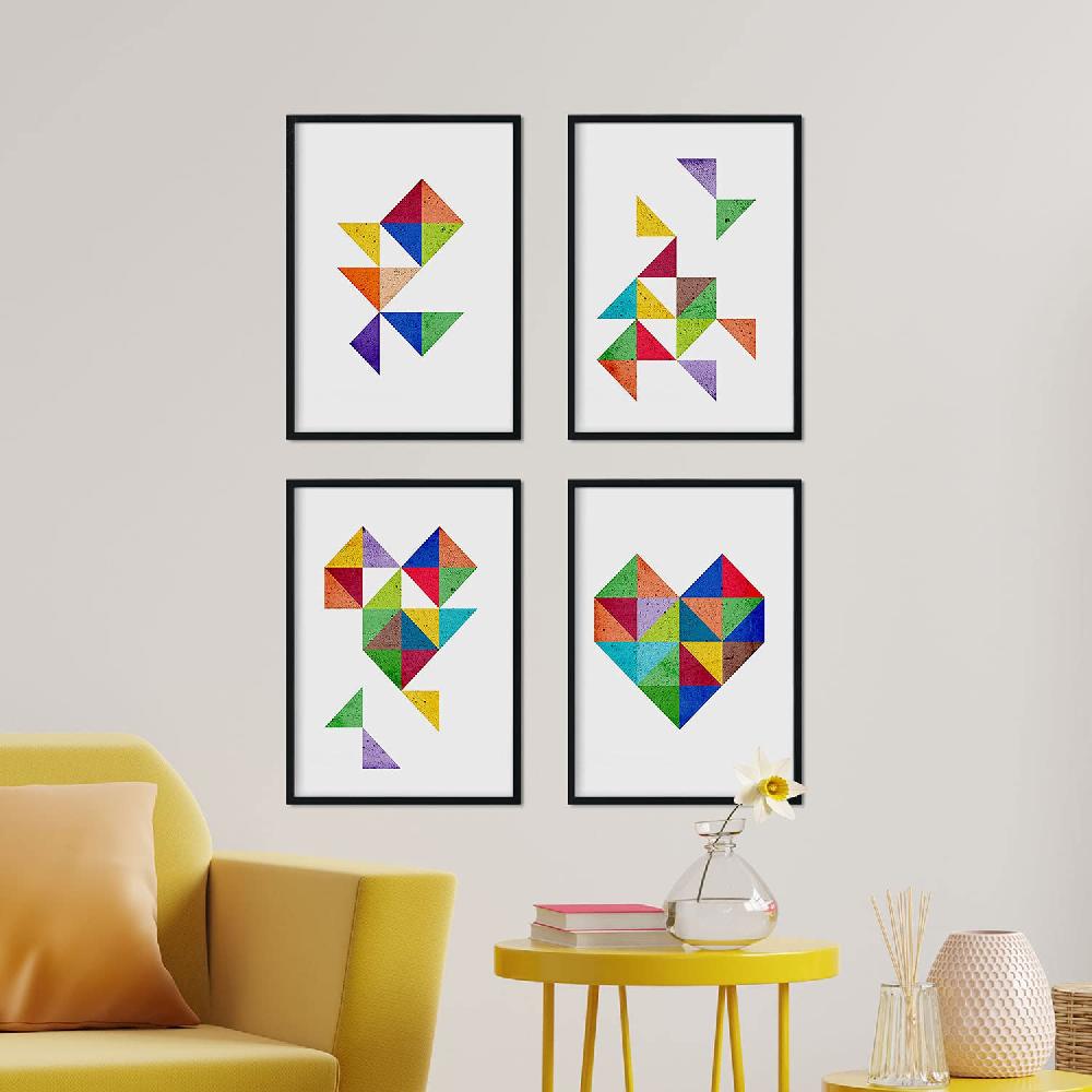 Nacnic Set De 4 Láminas Geométricas De CORAZÓN Estilo Nordico