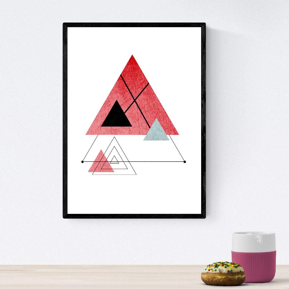 Nacnic Set De 4 Láminas GEOMETRICOS Estilo Nórdico En Tonos Rojos Y Grises