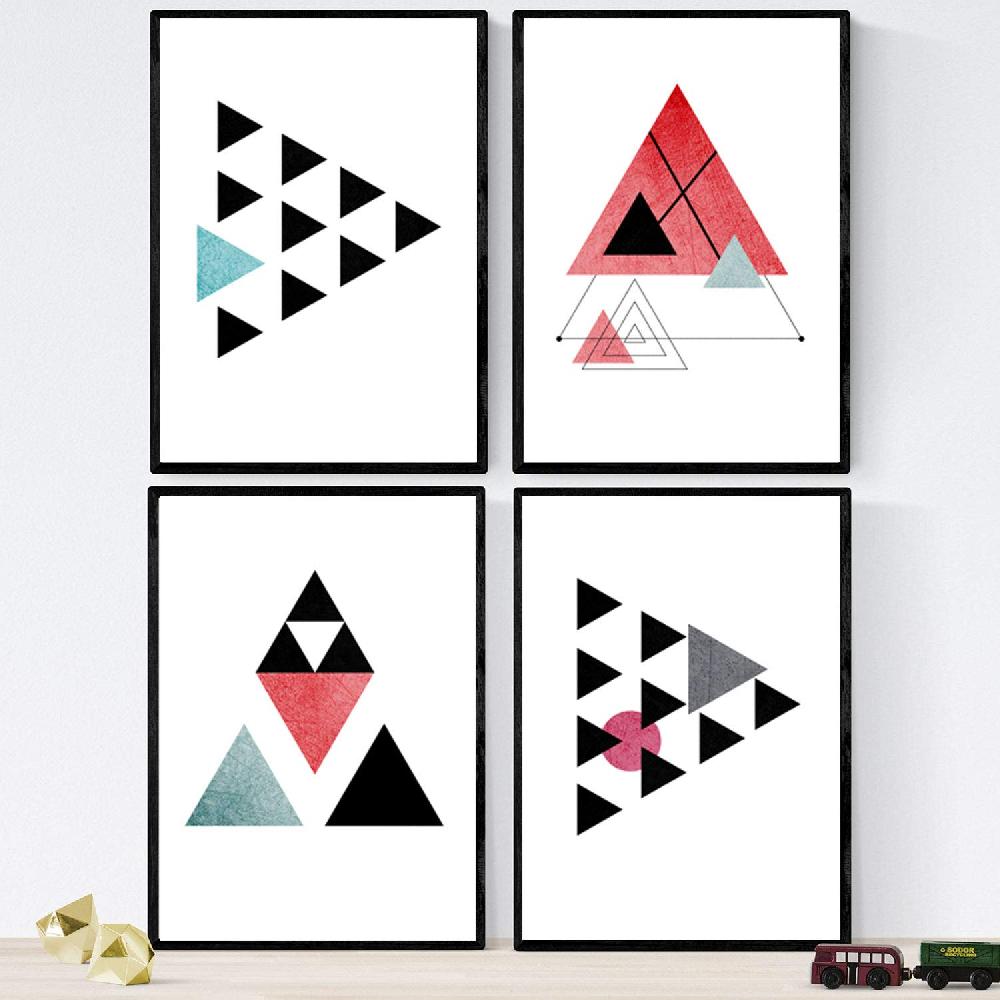 nacnic Set de 4 láminas GEOMETRICOS estilo nórdico en tonos rojos y grises