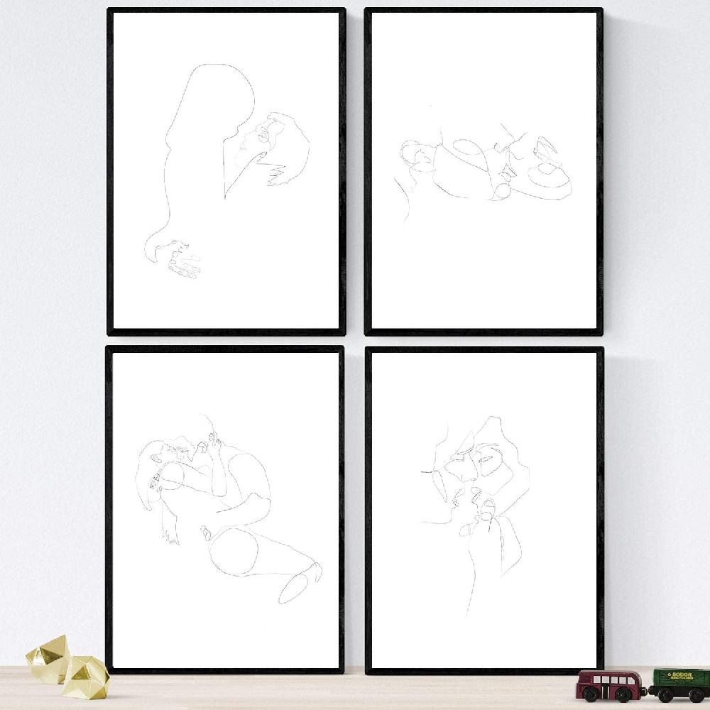 nacnic Set de 4 láminas nordicas de parejas enamoradas y cuerpos naturales