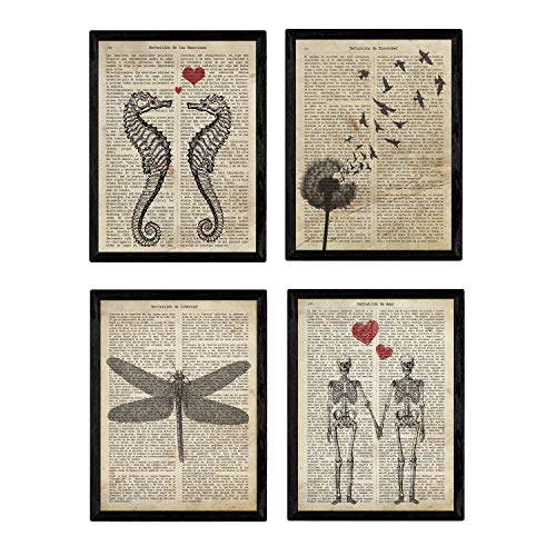 nacnic Set de 4 láminas Vintage de Enciclopedia con Motivos Naturales y Esqueletos