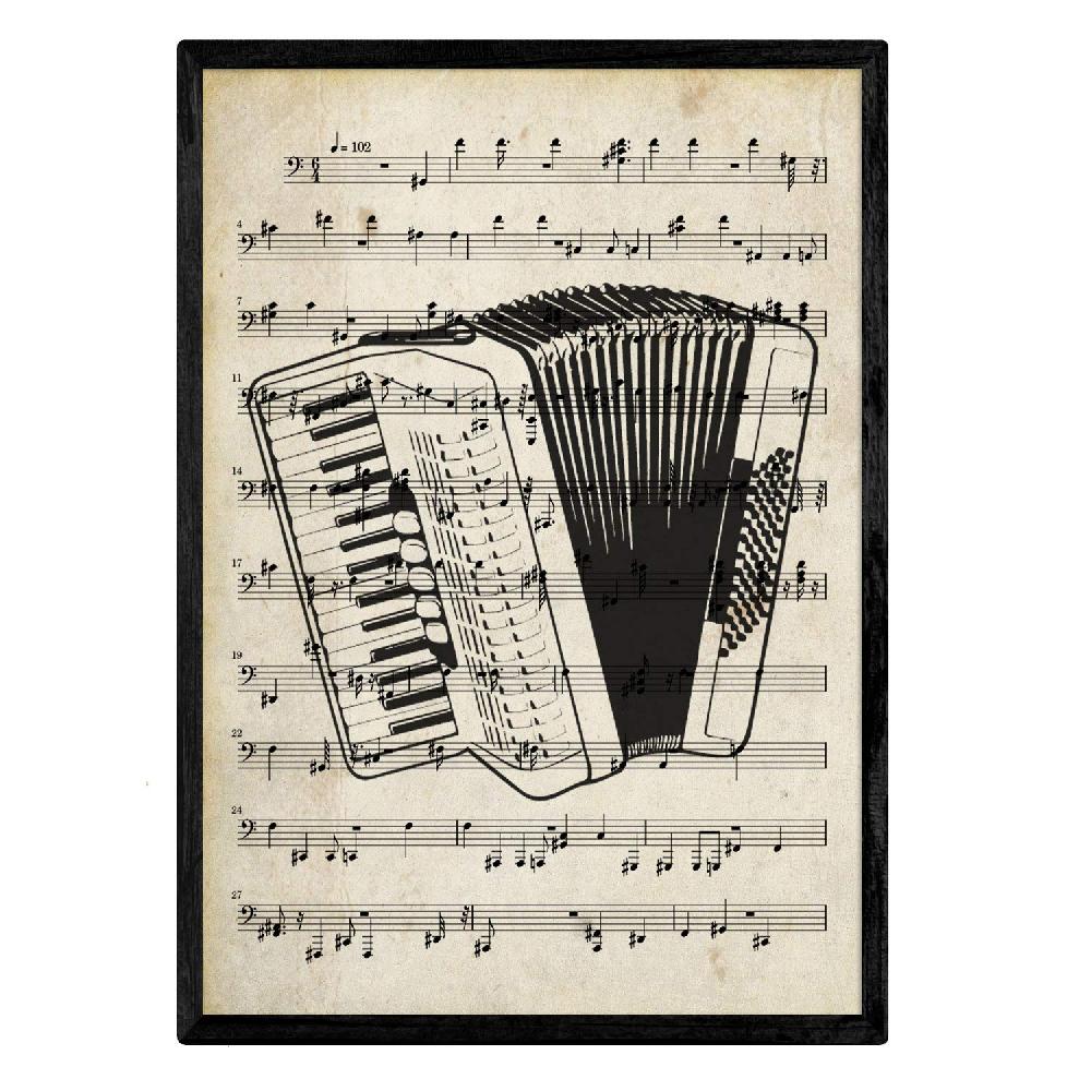 Nacnic Set De 4 Láminas Vintage De Instrumentos Musicales Y Partituras