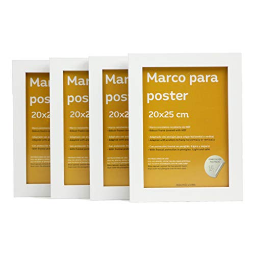 nacnic Set de 4 Marcos blancos para fotos posters láminas diplomas. Tamaño(20x25 cm).Robustos de MDF y frontal de plexiglas.Marcos blancos para colgar de alta calidad