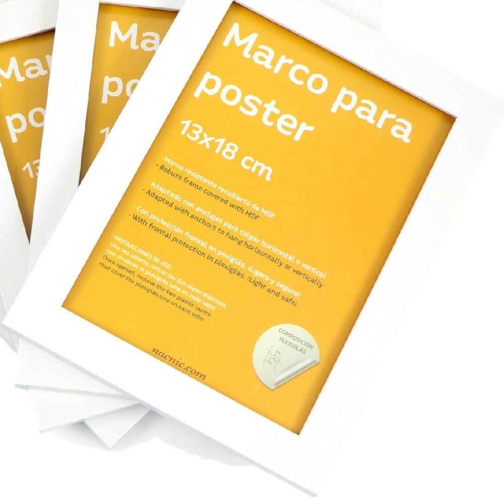 Nacnic Set De 4 Marcos Blancos Para Fotos Posters Láminas Diplomas. Tamaño(13x18 Cm).Robustos De MDF Y Frontal De Plexiglas.Marcos Blancos Para Colgar De Alta Calidad