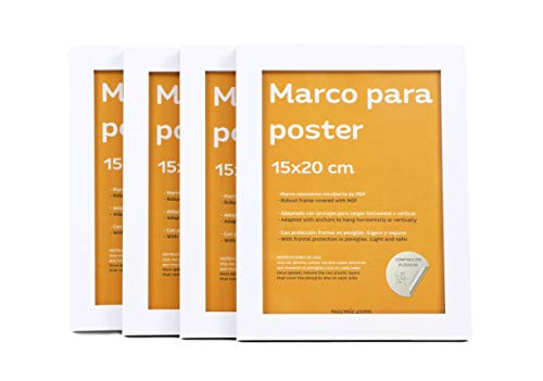 Nacnic Set De 4 Marcos Blancos Para Fotos Posters Láminas Diplomas. Tamaño(15x20 Cm).Robustos De MDF Y Frontal De Plexiglas.Marcos Blancos Para Colgar De Alta Calidad