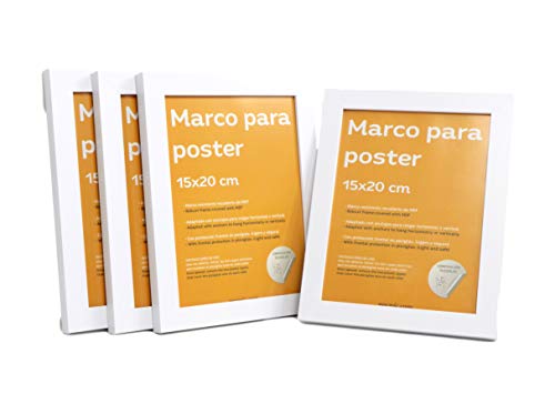 Nacnic Set De 4 Marcos Blancos Para Fotos Posters Láminas Diplomas. Tamaño(15x20 Cm).Robustos De MDF Y Frontal De Plexiglas.Marcos Blancos Para Colgar De Alta Calidad