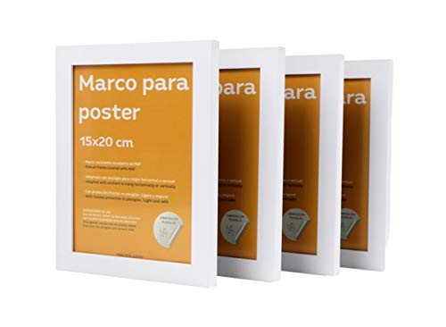 nacnic Set de 4 Marcos blancos para fotos posters láminas diplomas. Tamaño(15x20 cm).Robustos de MDF y frontal de plexiglas.Marcos blancos para colgar de alta calidad