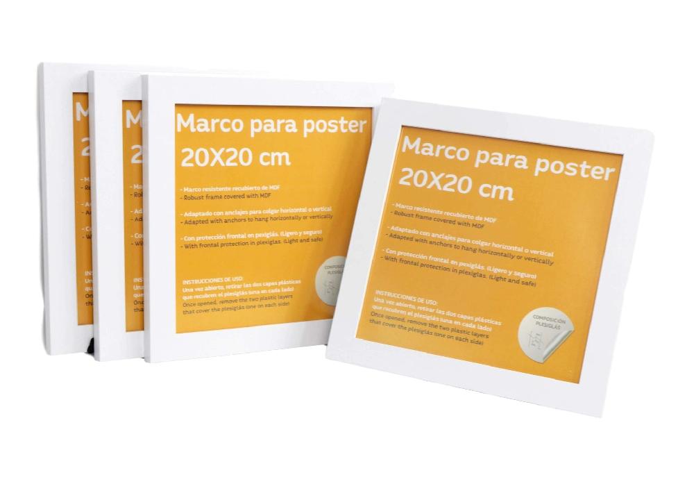 Nacnic Set De 4 Marcos Blancos Para Fotos Posters Láminas Diplomas. Tamaño(20x20 Cm).Robustos De MDF Y Frontal De Plexiglas.Marcos Blancos Para Colgar De Alta Calidad