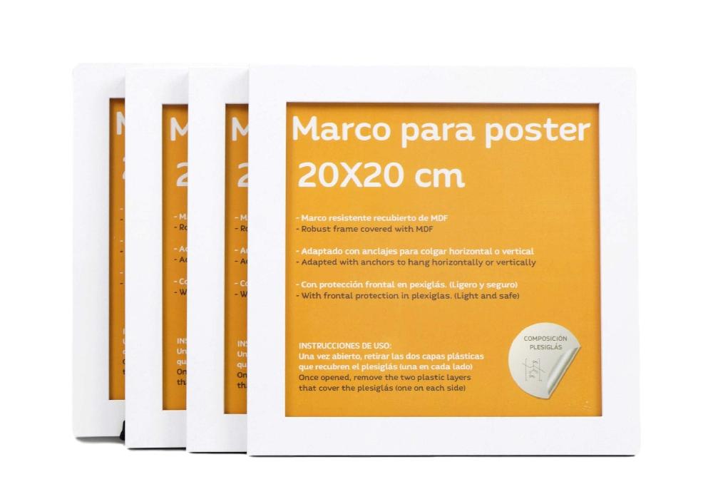 nacnic Set de 4 Marcos blancos para fotos posters láminas diplomas. Tamaño(20x20 cm).Robustos de MDF y frontal de plexiglas.Marcos blancos para colgar de alta calidad