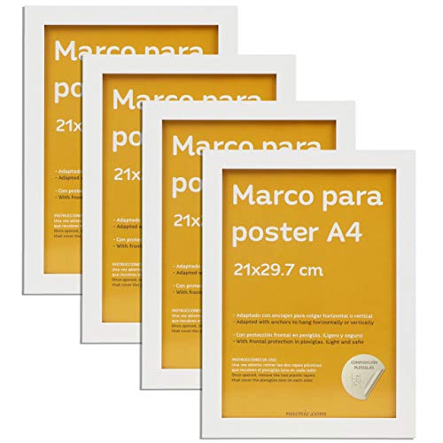 nacnic Set de 4 Marcos Blancos tamaño A4 - 21x29.7cm. Marco de Color Blanco