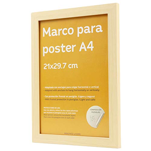 Nacnic Set De 4 Marcos Madera Clara Tamaño A4(21x29.7cm). Marco De Color LIGHT Wood
