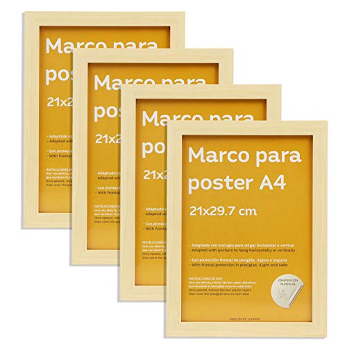 nacnic Set de 4 Marcos Madera Clara tamaño A4(21x29.7cm). Marco de Color LIGHT wood