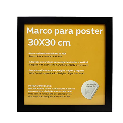 Nacnic Set De 4 Marcos Negros Para Fotos Posters Láminas Diplomas. Tamaño(30x30 Cm).Robustos De MDF Y Frontal De Plexiglas.Marcos Negros Para Colgar De Alta Calidad