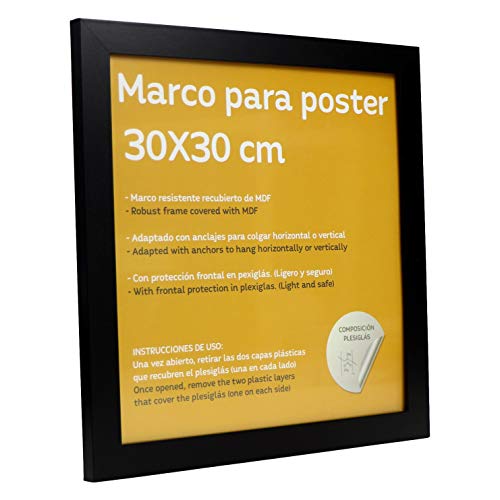 Nacnic Set De 4 Marcos Negros Para Fotos Posters Láminas Diplomas. Tamaño(30x30 Cm).Robustos De MDF Y Frontal De Plexiglas.Marcos Negros Para Colgar De Alta Calidad