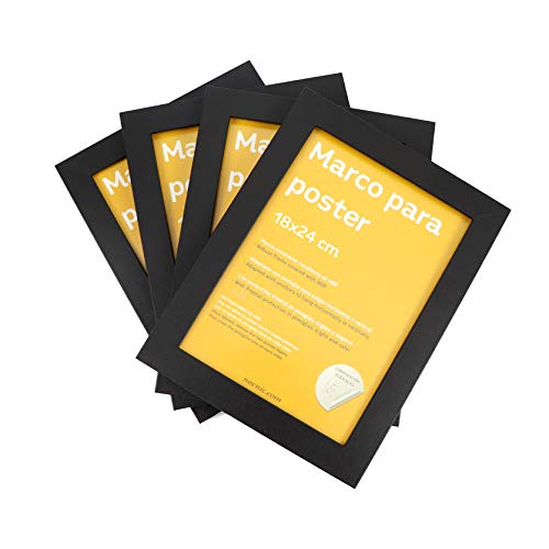Nacnic Set De 4 Marcos Negros Tamaño 18x24cm. Marco De Color Negro