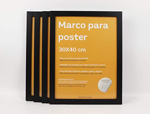 nacnic Set de 4 Marcos Negros tamaño 30x40 cm. Marco de Color Negro