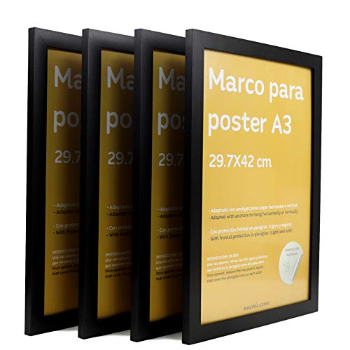 Nacnic Set De 4 Marcos Negros Tamaño A3 - 29 7x42cm. Marco De Color Negro