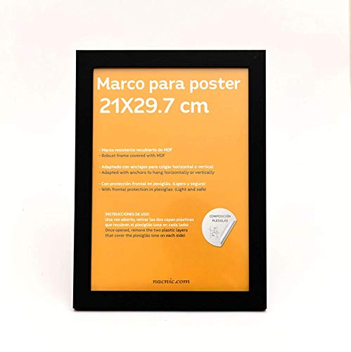 Nacnic Set De 4 Marcos Negros Tamaño A4 - 21x29.7cm. Marco De Color Negro