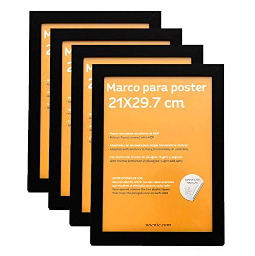 nacnic Set de 4 Marcos Negros tamaño A4 - 21x29.7cm. Marco de Color Negro