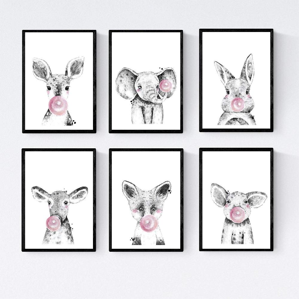 nacnic Set de 6 láminas de animales bebés con chicle