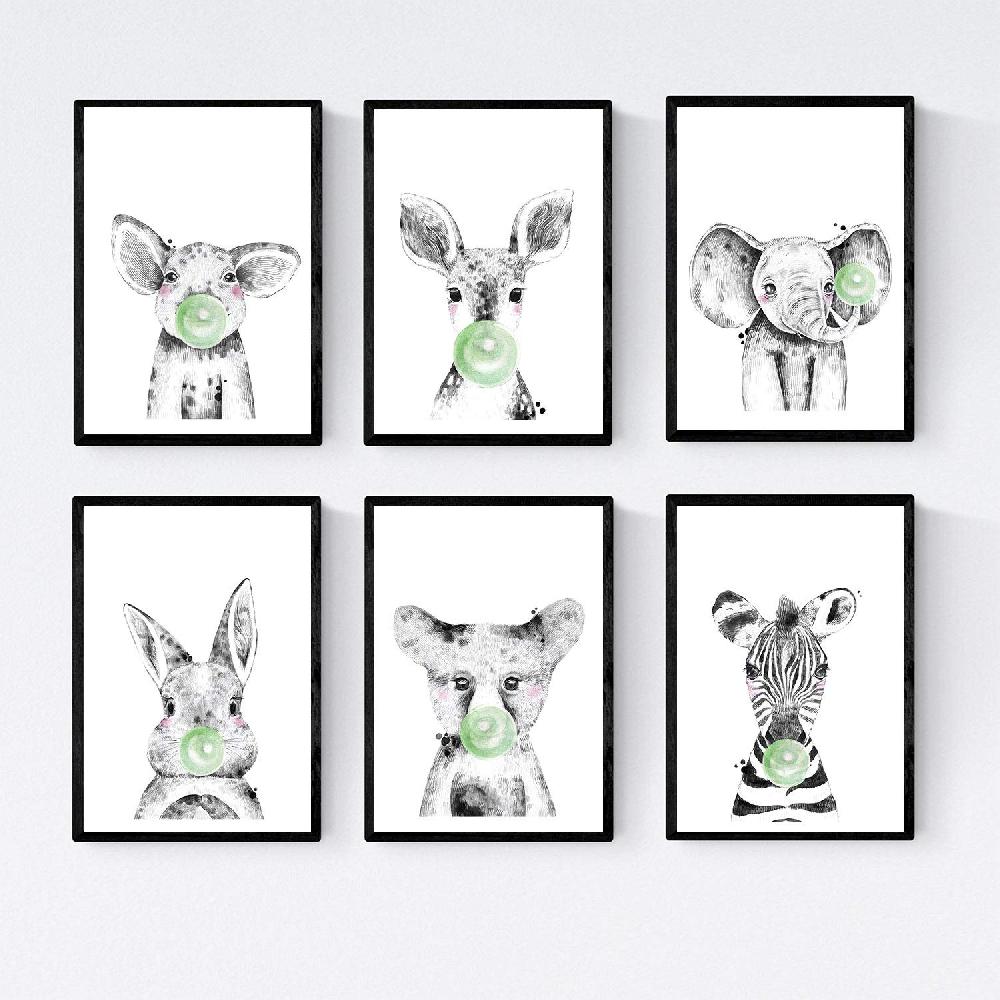 nacnic Set de 6 láminas de animales bebés con chicle