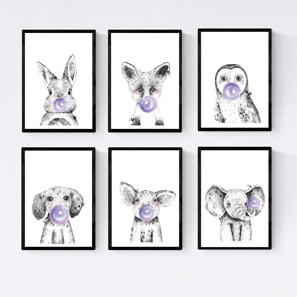 nacnic Set de 6 láminas de animales bebés con chicle