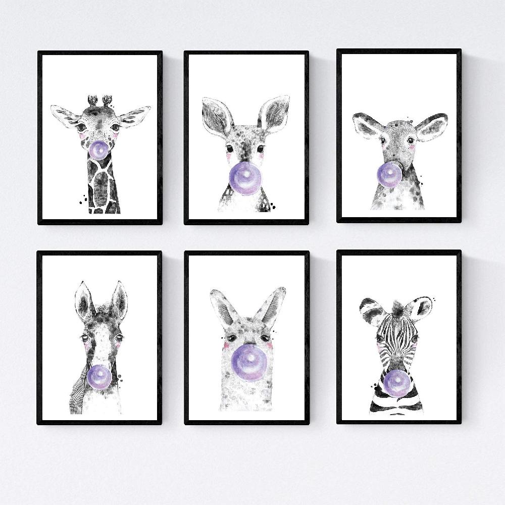 nacnic Set de 6 láminas de animales bebés con chicle