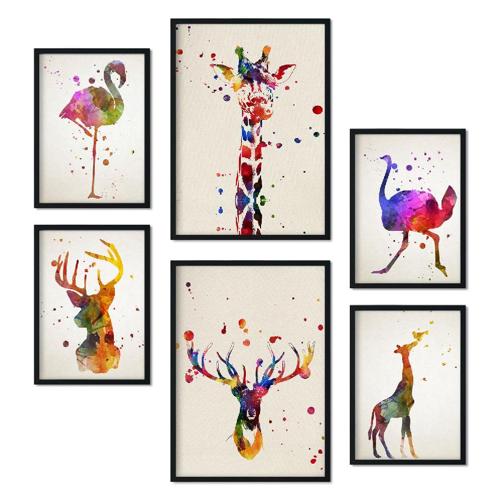 Nacnic Set De 6 Láminas De Animales De Acuarela En Estilo Collage