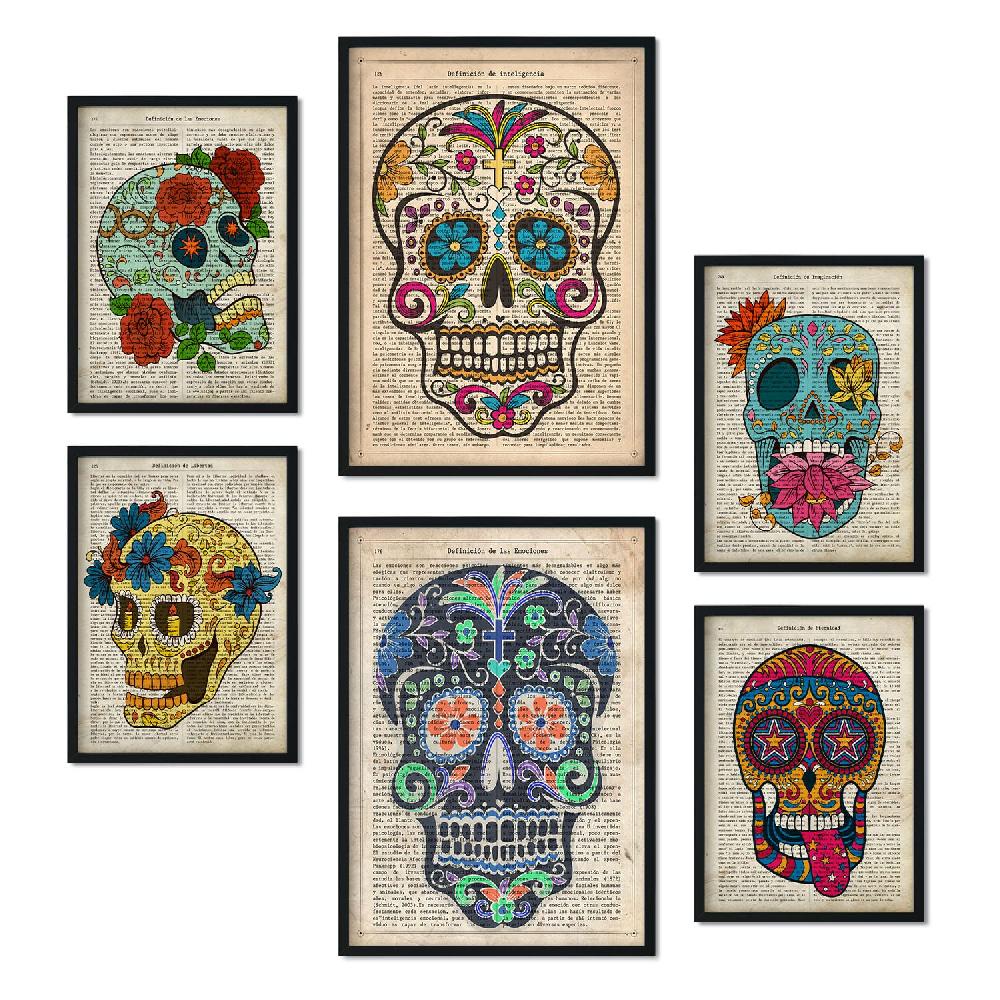 Nacnic Set De 6 Láminas De Calaveras Vintage Estilo Collage