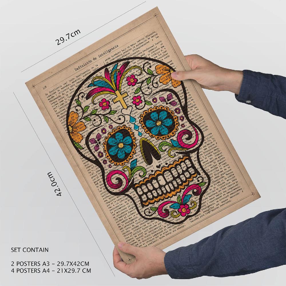 Nacnic Set De 6 Láminas De Calaveras Vintage Estilo Collage