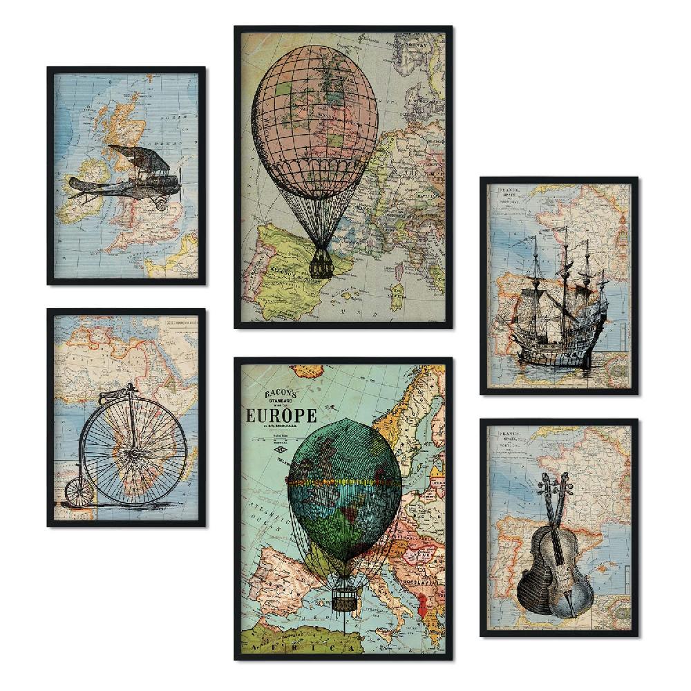Nacnic Set De 6 Láminas De Mapas Vintage Estilo Collage
