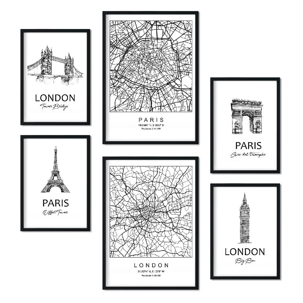 Nacnic Set De 6 Láminas De París Y Londres Con Estética Collage